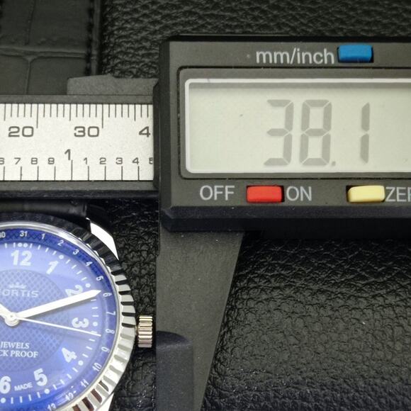 Vintage 1979 Fortis Manual Mens Silver Watch W/Leather Strap & Blue accents - Picture 7 of 9